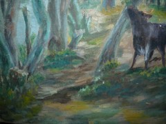 Antique/Vintage European Signed Oil Painting Cows Grazing in Woods 40.5 x 57.5cm