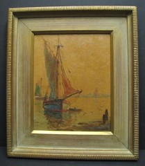 „Sailboats in Harbor“ original oil painting by William Ward Jr., 1879 – 1935