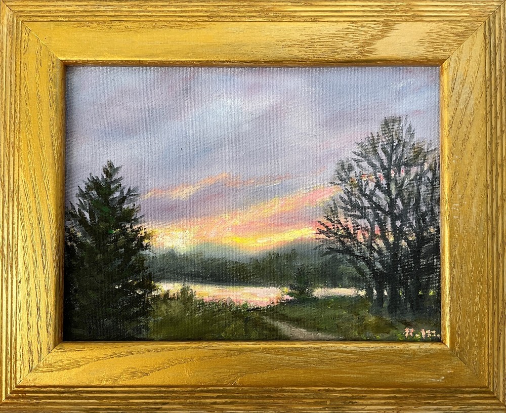 RIVER ACCESS MINI – original framed oil landscape painting on 6X8 inch canvas