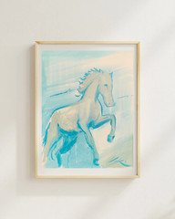 OSKI Blue Stallion Muse 11×14 Canvas Fine Art Original Expressionism Painting