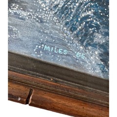 Original Surfing Painting Signed Miles Framed Ocean Wave Surfer Coastal Art