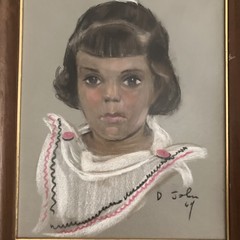 Vintage Pastel  Painting Young Girl Portrait  Signed And Dated 1964