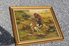 Antique Belgian henry Schouten hunt dogs flemish fields oil canvas paintingol