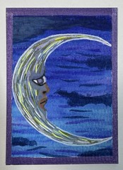 ACEO Original Watercolor And Acrylic Painting Crescent Moon Sky 2.5 X 3.5 OOAK