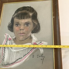 Vintage Pastel  Painting Young Girl Portrait  Signed And Dated 1964