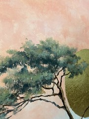 Large Original Acrylic Painting Gold Leaf Coastal Landscape Canvas Art 36×48