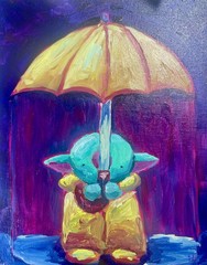 Original Acrylic Painting „Goob in the Rainboots“ Goblin Art 8×10 Canvas Board