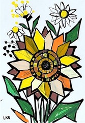 Laeknapes 7X10 Original Sunflower Floral Abstract Paper Painting Wall Decor