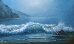 Painting“Evening Wave“. Oil. Canvas on stretcher. 8×12 in. Handmade. 2025.