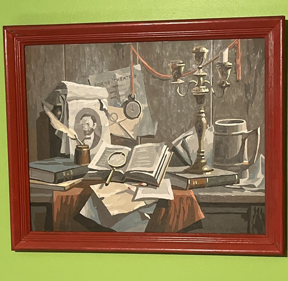 Vintage Mid Century Paint by Number Abraham Lincoln Still Life Books Key Pewter