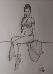 Original Charcoal & Pen hand drawing art by J&M Tarantula As Princess Leia 2018