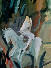 Lady Godiva Cityscape Woman Horse Oil Painting 22″x28″ Canvas Original Signed