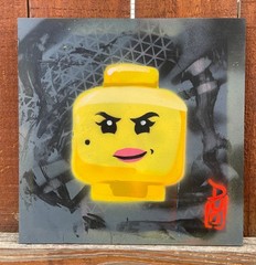12 x 12 Lego Woman Head on Black and Gray Street Art Painting