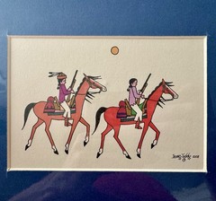 IRVING TODDY „NAVAJO“ SMALL ORIGINAL WATERCOLOR Hunting W Horses Signed