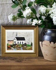 Original Oil Painting Church Landscape 5×7 in. Chapel Artwork Impasto Art