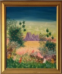 LUCKNER LAZARD VINTAGE HAITIAN LANDSCAPE OIL PAINTING MODERN HAITI ISLAND 1960s