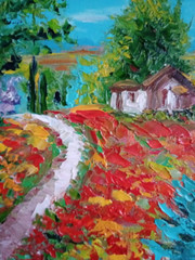 landscape provence original oil painting, poppy field painting,provence wall art