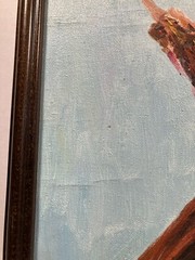 Vintage Chinese Asian Painting Woman or Girl in Red Shirt Framed after Mai Ming