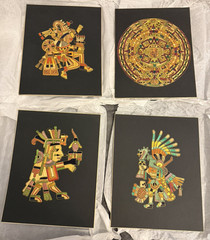 Set of Four-VTG Authentic Mexican Popotillo Straw Folk Art, Aztec Deity