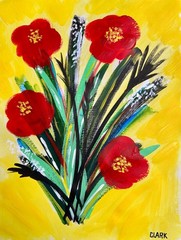 Original „Red Flowers – Set 1″ – Pop Art, Acrylic Painting 16×12“ Wall Decor