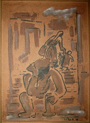 David Hendler Beautiful gouache circa 1950 Jewish Russian born Israeli