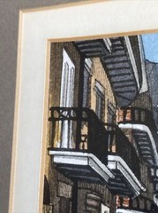 Artist Signed New Orleans Street Balcony Landmark 9.5×8.75″ 1979 Vintage Framed