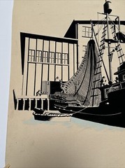 ANTIQUE PAINTING AMERICAN REGIONALISM TUNA STARKIST FACTORY WPA STYLE NAUTICAL