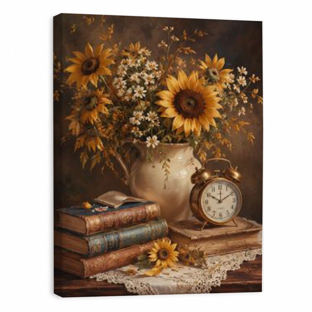 Vintage Sunflower Canvas Wall Art Rustic Floral Still Life Farmhouse Home Decor