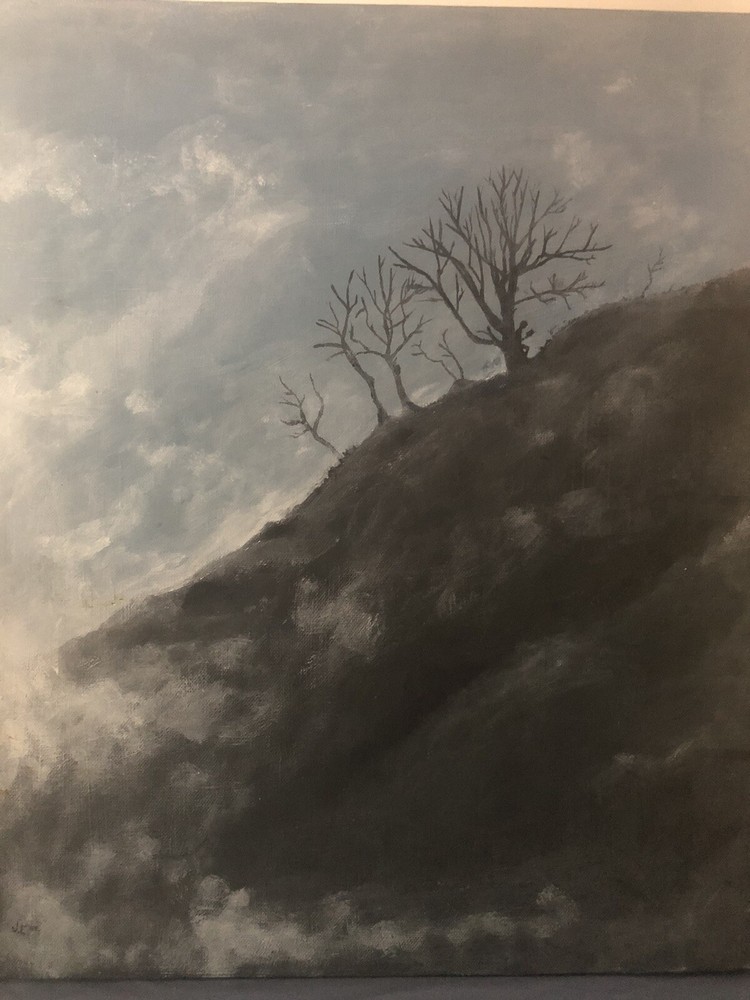 ORIGINAL ART Painted Acrylic on Canvas 16×20 “thoughtful Reading In The Mists”
