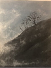 ORIGINAL ART Painted Acrylic on Canvas 16×20 “thoughtful Reading In The Mists”