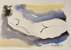 Abstract Watercolor Study “Nude Bather ”By DC Artist Ron Demetro 5.5×8