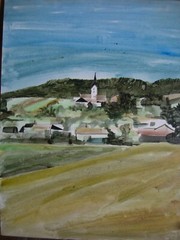 OIL PAINTING ORIGINAL SIGNED 59 cm X 70,5 cm EXPRESSIONISM VILLAGE CHURCH