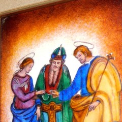 Enamel Copper Marraige St. Joseph Virgin Mary Wedding Painting Matted Framed Art