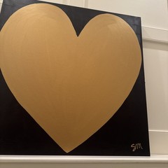Original Acrylic Heart Painting 3ft x 3ft Navy & Gold On Canvas
