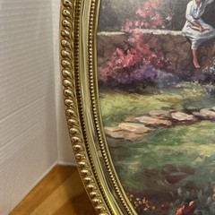 VTG 1982 Syroco Oval Shaped Cottage In Forest Framed Painting Wall Decor #3268