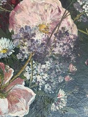 Antique French Oil on Board Painting Floral Bouquet Still Life 1881 Signed