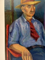 Mid Century Painting Portrait Man Men Urban Modernist Thorpe Vintage 24” Oil