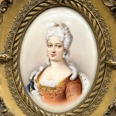 KPM Berlin Painted Porcelain Portrait Plaque Duchess d ‚Orleans Framed c 1890