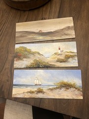 3 Vtg Raymond Essington Parsons Cape Cod Seascape Oil Paintings On Wood Nautical