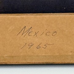 MCM 1965 Black Velvet Painting Child Big Eyes Elf Hat Mexico 12.5×16″