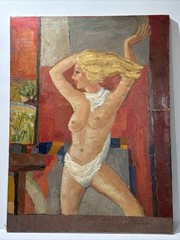 MID CENTURY PAINTING NUDE WOMAN WOMEN FEMALE MODEL VINTAGE EXPRESSIONIST LARGE
