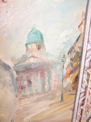 Pair Vintage Signed Paris French Lady Street Scene Oil Paintings Wood Frames