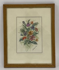 MINIATURE PAINTING WATERCOLOR COLLAGE POSTAGE STAMPS MABEL BARNSBEE LISTED RARE