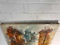 Vintage MCM Impressionist Cityscape Oil Painting by Edward Barton 16”x20” Signed