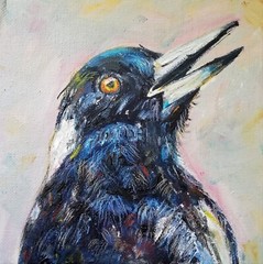 Original Oil Painting of Crow Raven Portrait Black Gothic Pet Wild Bird Wall Art