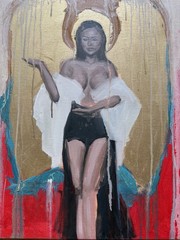 Original Figurative Painting on Canvas, Angel Woman Figure Portrait, Unframed