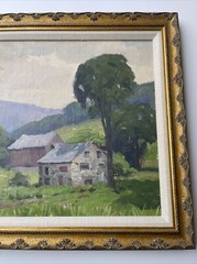 ANTIQUE LANDSCAPE PAINTING AMERICAN WPA ERA California Pennsylvania Ben Marcune