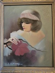 Signed L. Williams Art Deco Oil Paintings Set of 2 Ornate Gold Frames 15″ x 13″