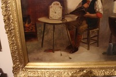 Oil on canvas G J Barnes signed 1864 to 1890 the clockmaker new gilt frame