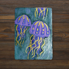 Original ACEO Jelly Fish | Shimmering Sea | Whimsical Acrylic + Gel Doodle